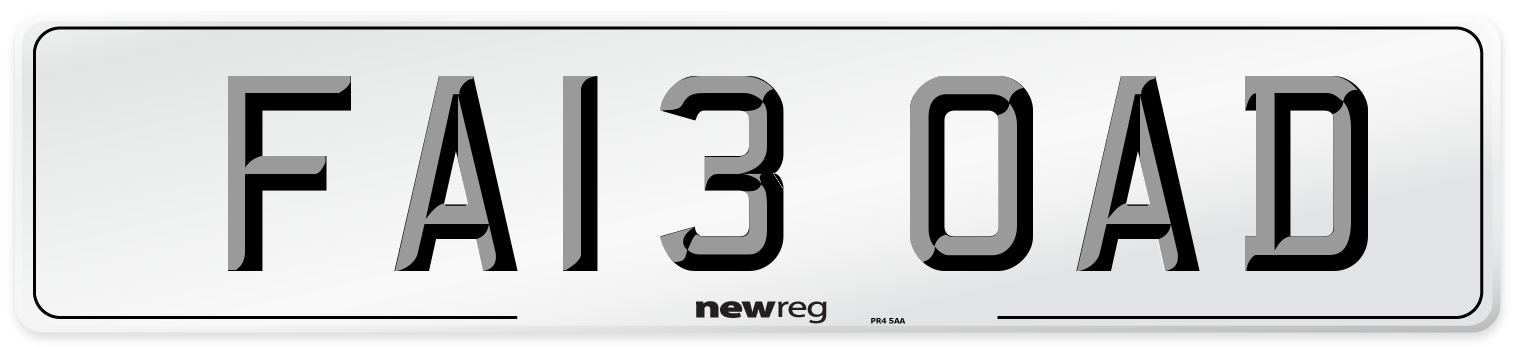 FA13 OAD Number Plate from New Reg